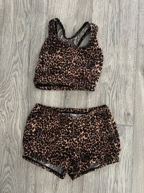 Varsity Leopard Print Bralette & Spanks cheerleading Set - Brown/Black